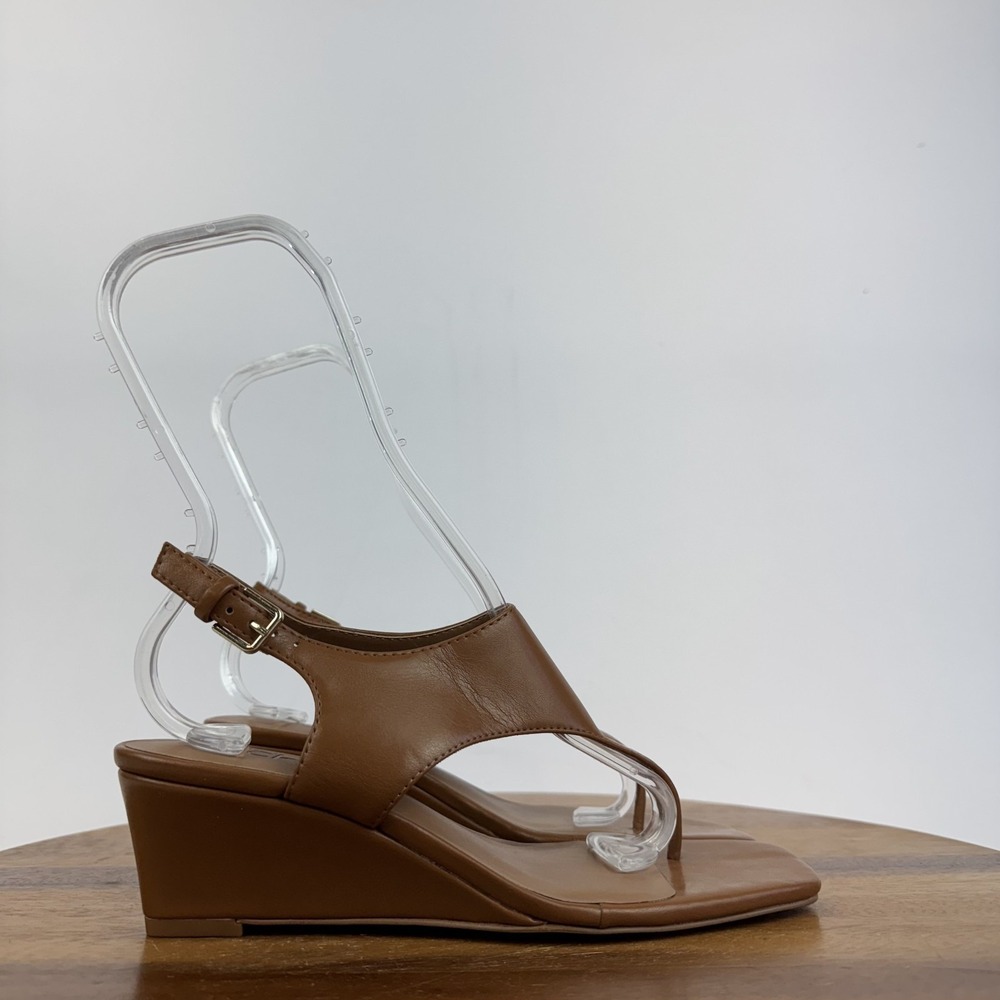 New Womens Nordstrom Rack Fonda Faux Leather Brown Open Toed Wedges Size 6.5 M